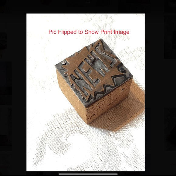 Antique Wooden Print Block Copper News - Picture 1 of 7
